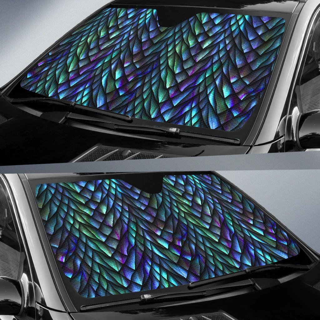 Blue Green Egg Skin Dragon Pattern Print Car Sun Shade-grizzshop