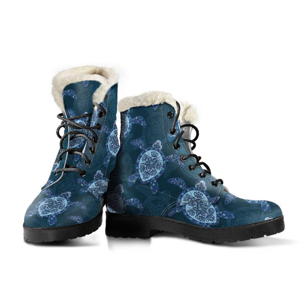 Blue Hawaiian Sea Turtle Pattern Print Comfy Winter Boots-grizzshop