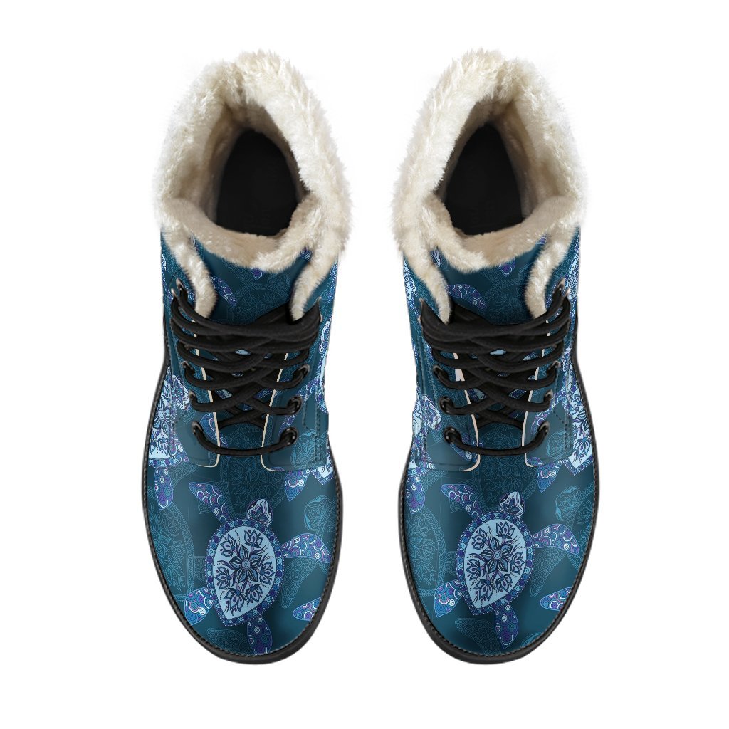 Blue Hawaiian Sea Turtle Pattern Print Comfy Winter Boots-grizzshop