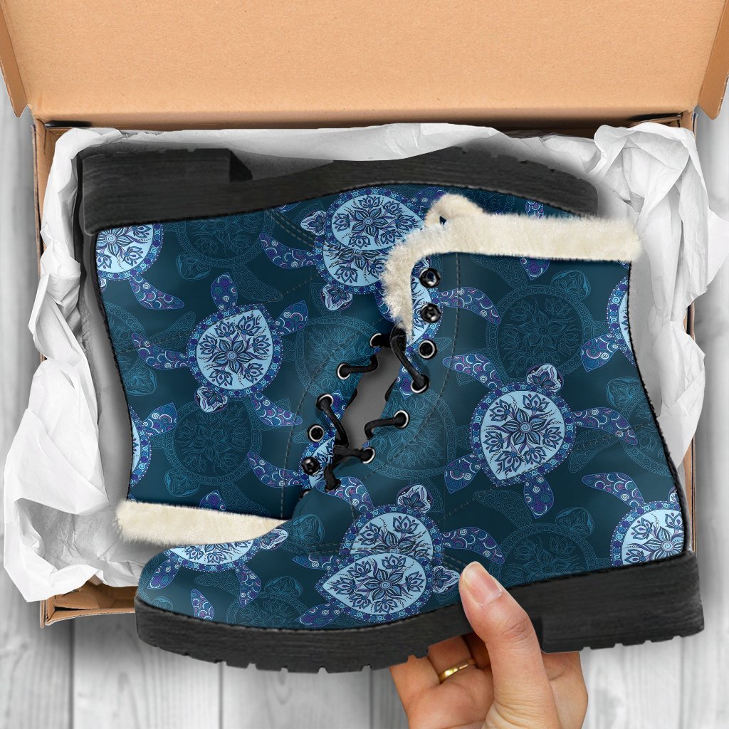 Blue Hawaiian Sea Turtle Pattern Print Comfy Winter Boots-grizzshop