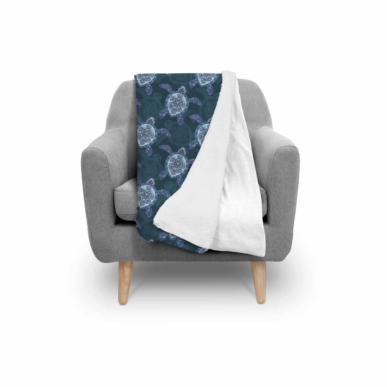 Blue Hawaiian Sea Turtle Pattern Print Throw Blanket-grizzshop