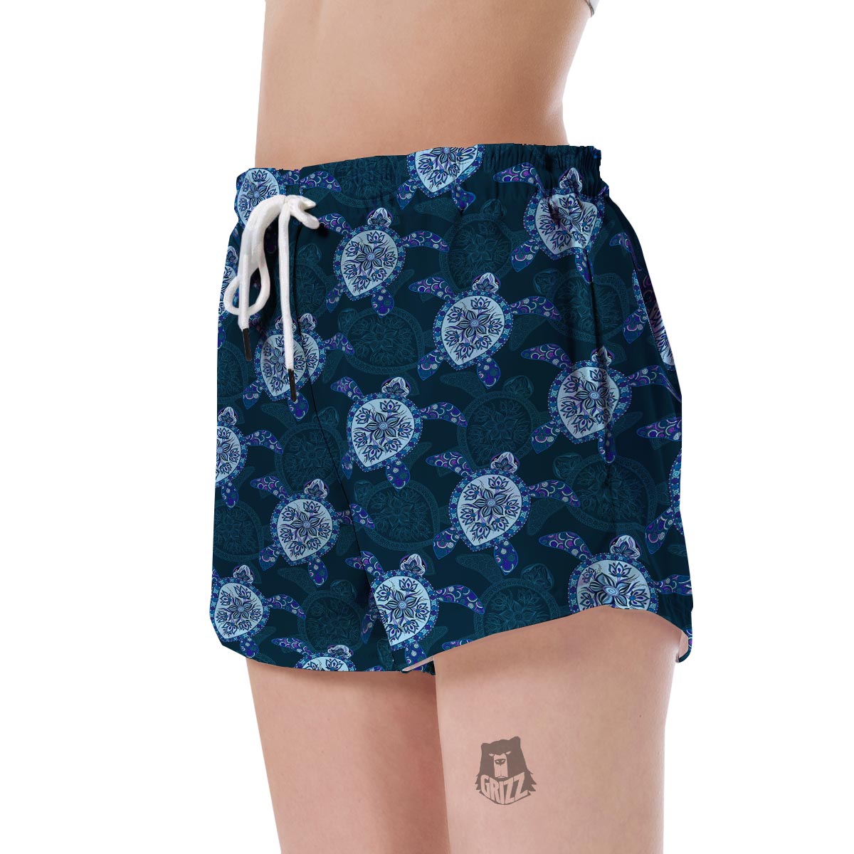 Blue Hawaiian Sea Turtle Pattern Print Women's Shorts-grizzshop