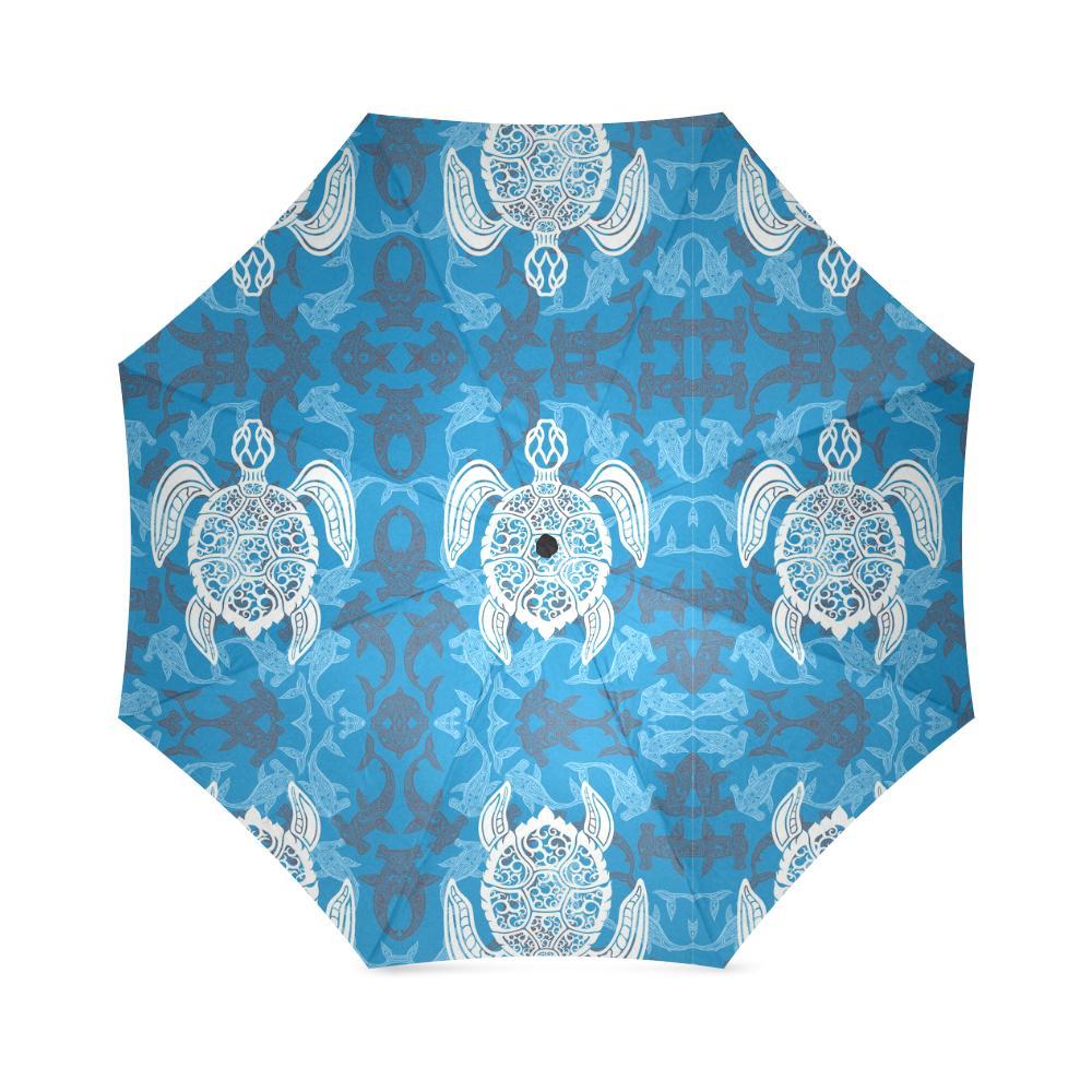 Blue Hawaiian Shark Sea Turtle Pattern Print Foldable Umbrella-grizzshop
