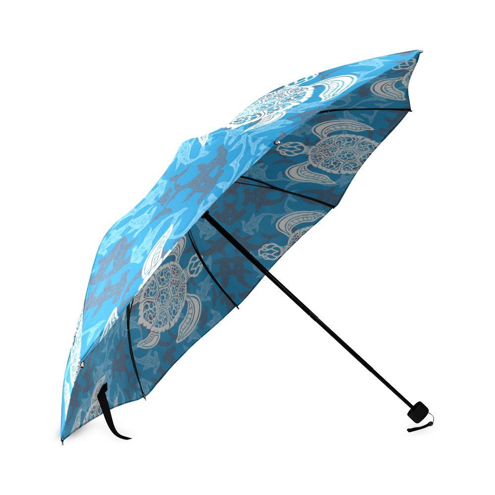 Blue Hawaiian Shark Sea Turtle Pattern Print Foldable Umbrella-grizzshop