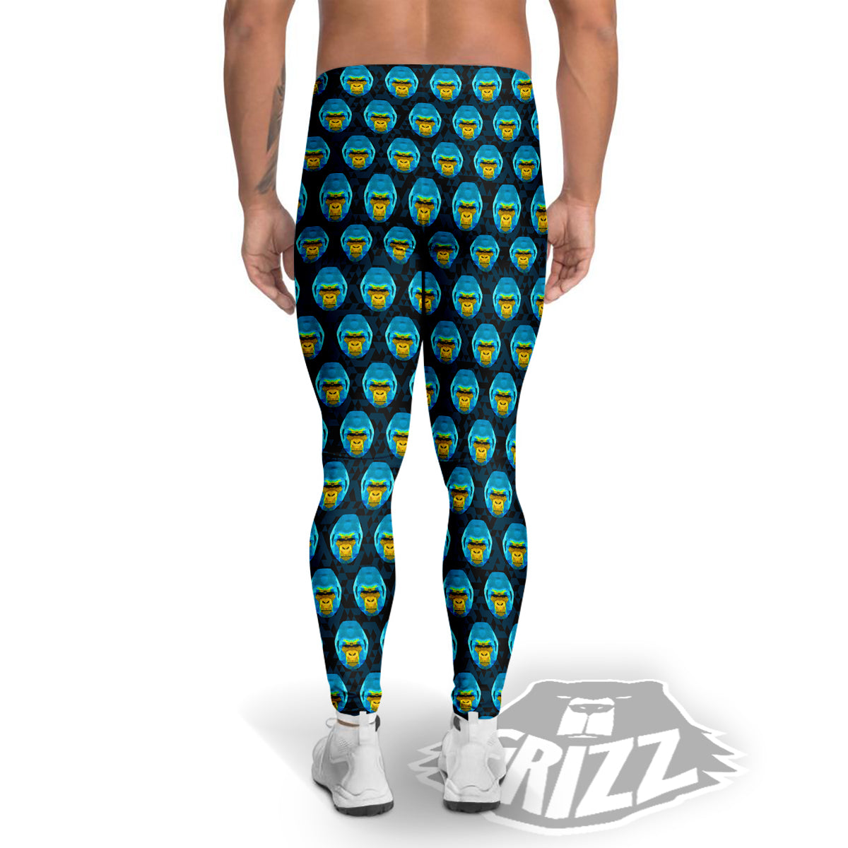 Blue Head Gorilla Geometric Triangle Print Pattern Men's Leggings-grizzshop