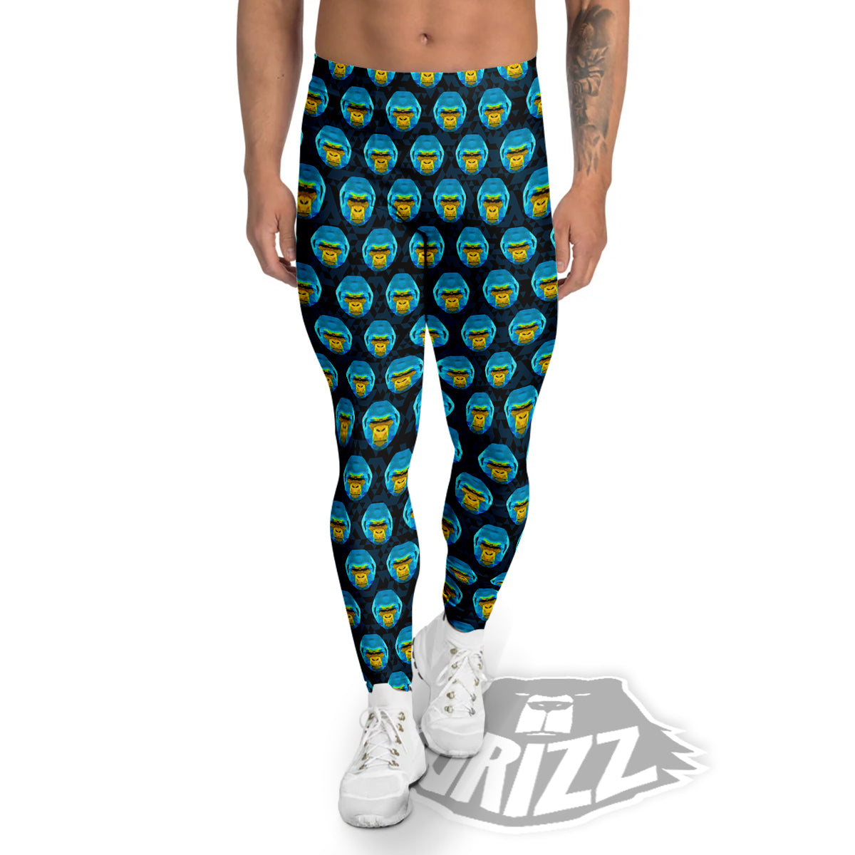 Blue Head Gorilla Geometric Triangle Print Pattern Men's Leggings-grizzshop