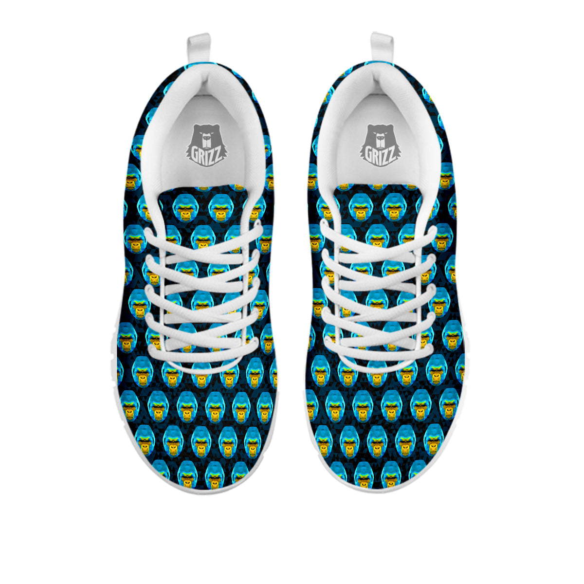 Blue Head Gorilla Geometric Triangle Print Pattern White Sneaker-grizzshop