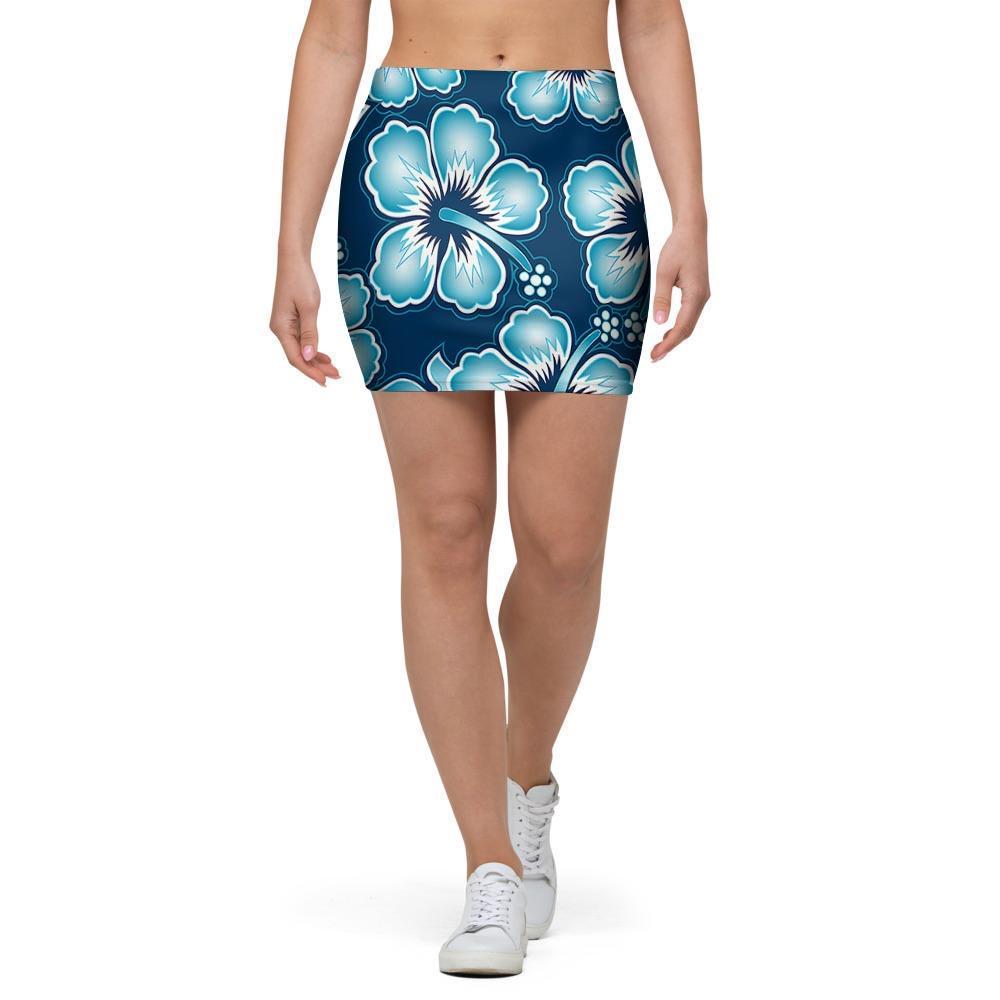 Blue Hibiscus Hawaiian Print Mini Skirt-grizzshop