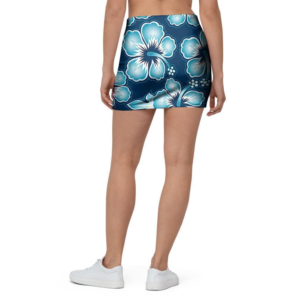Blue Hibiscus Hawaiian Print Mini Skirt-grizzshop