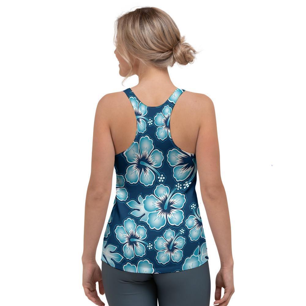 Blue Hibiscus Hawaiian Print Women's Racerback Tank Top-grizzshop