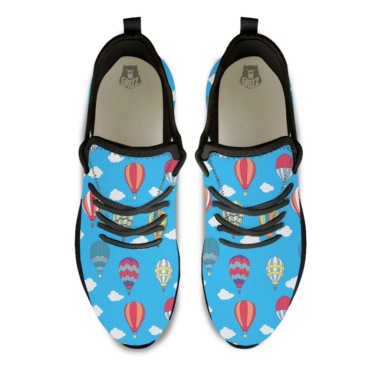 Blue Hot Air Balloon Print Pattern Black Athletic Shoes-grizzshop