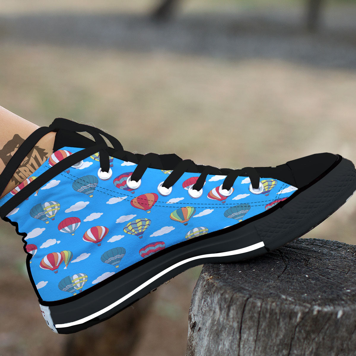 Blue Hot Air Balloon Print Pattern High Top Shoes-grizzshop