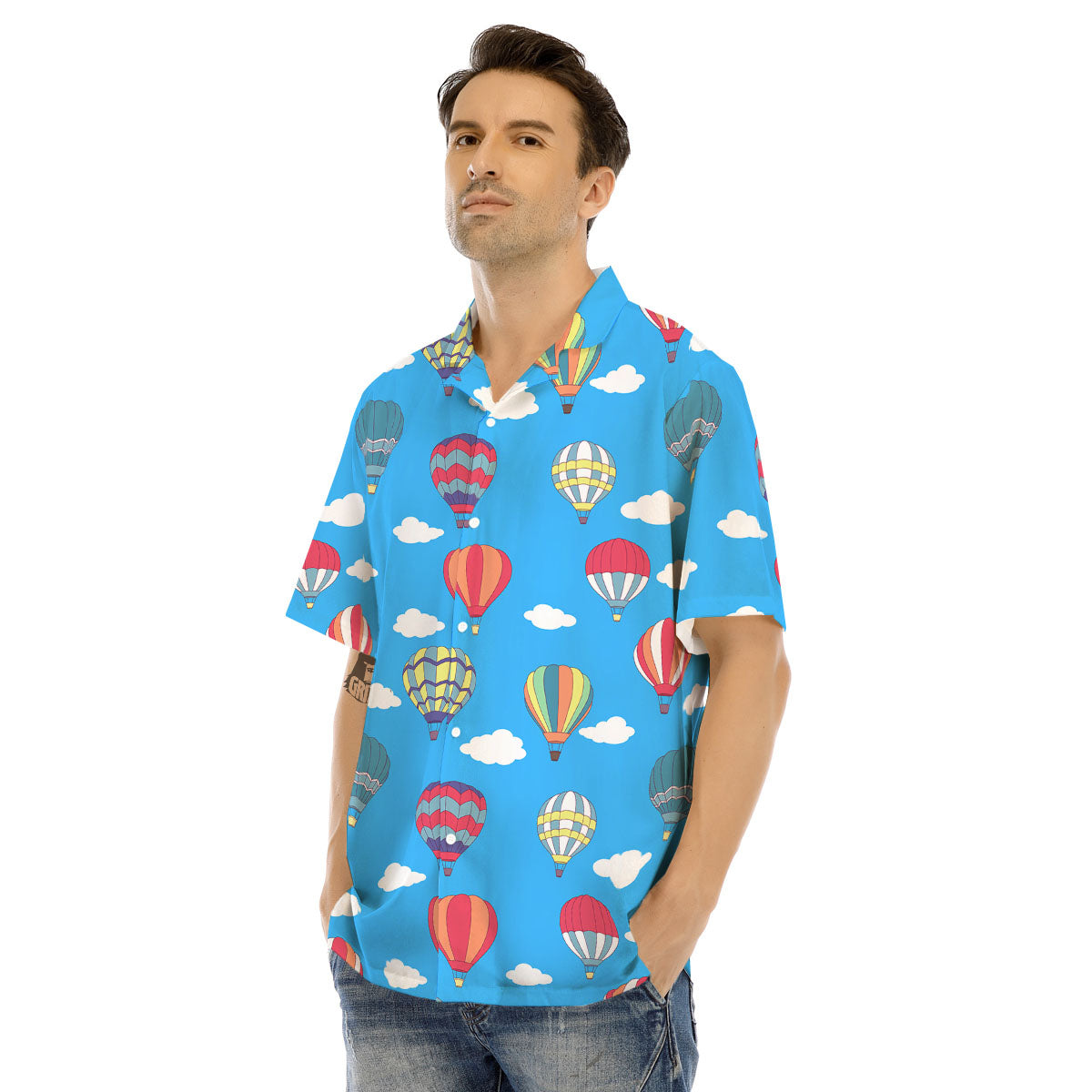 Blue Hot Air Balloon Print Pattern Men's Hawaiian Shirt-grizzshop