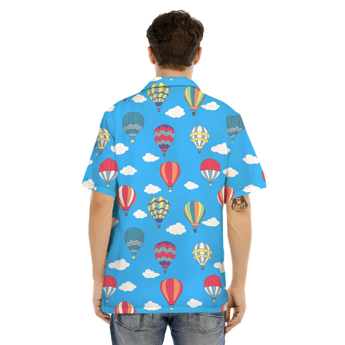 Blue Hot Air Balloon Print Pattern Men's Hawaiian Shirt-grizzshop