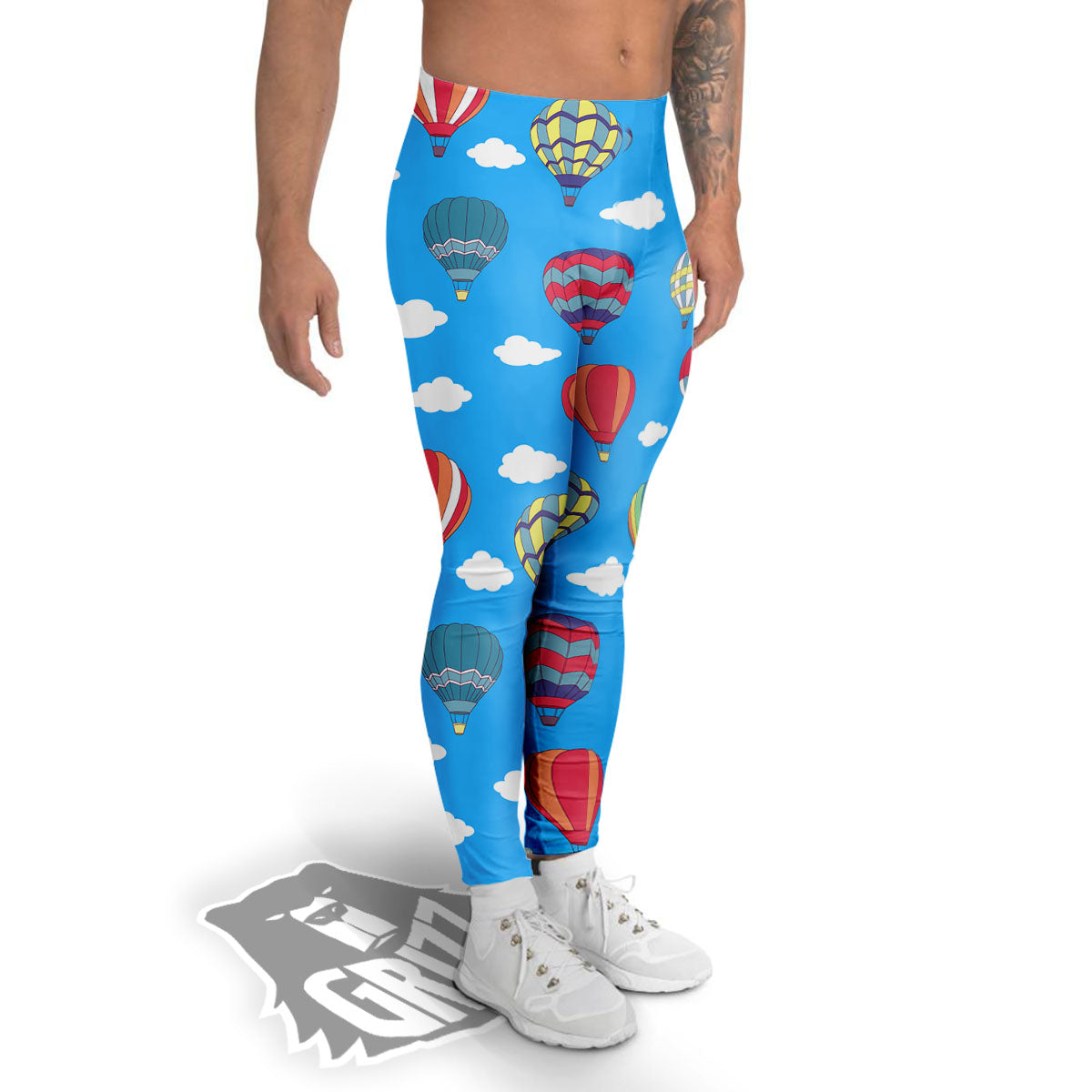 Blue Hot Air Balloon Print Pattern Men's Leggings-grizzshop
