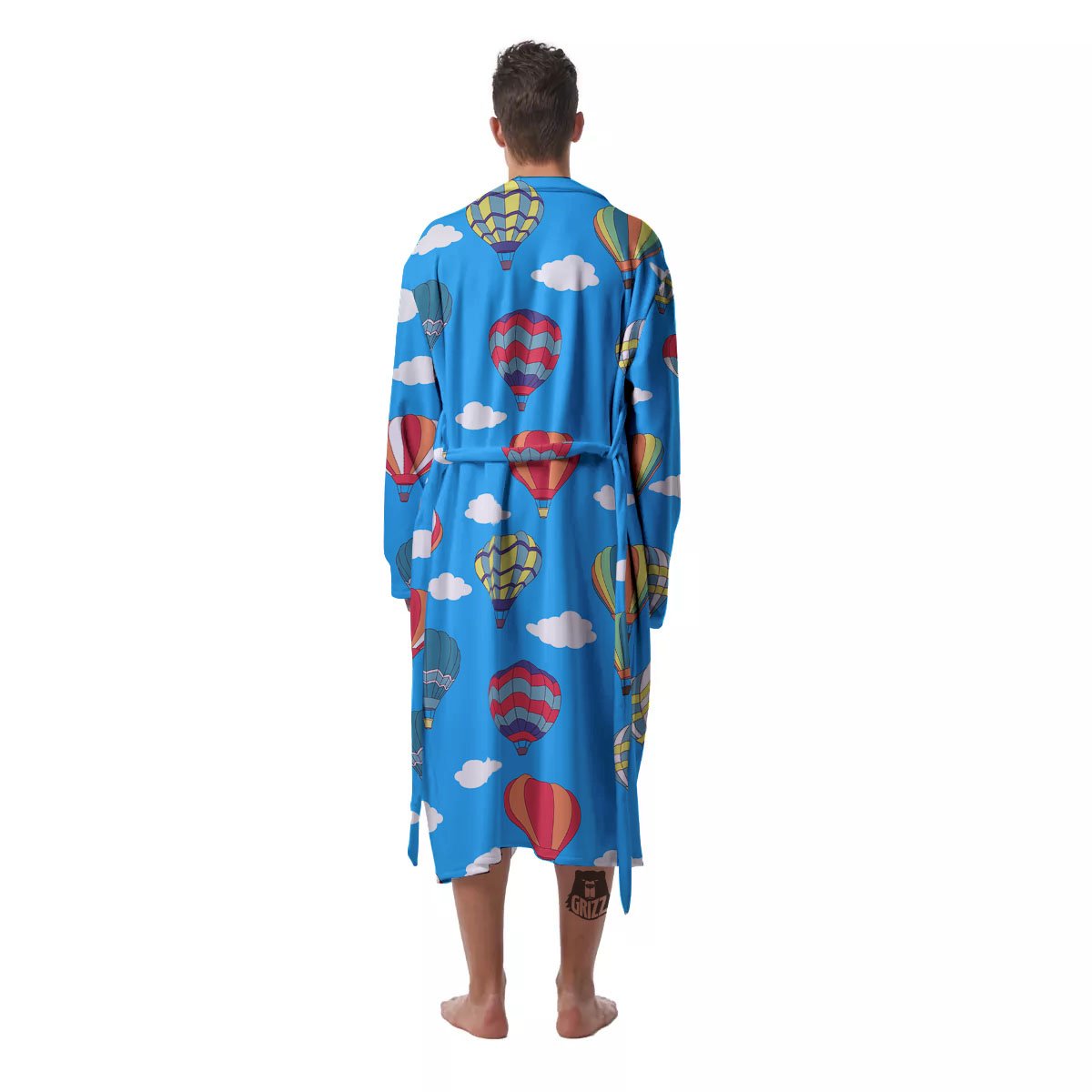 Blue Hot Air Balloon Print Pattern Men's Robe-grizzshop