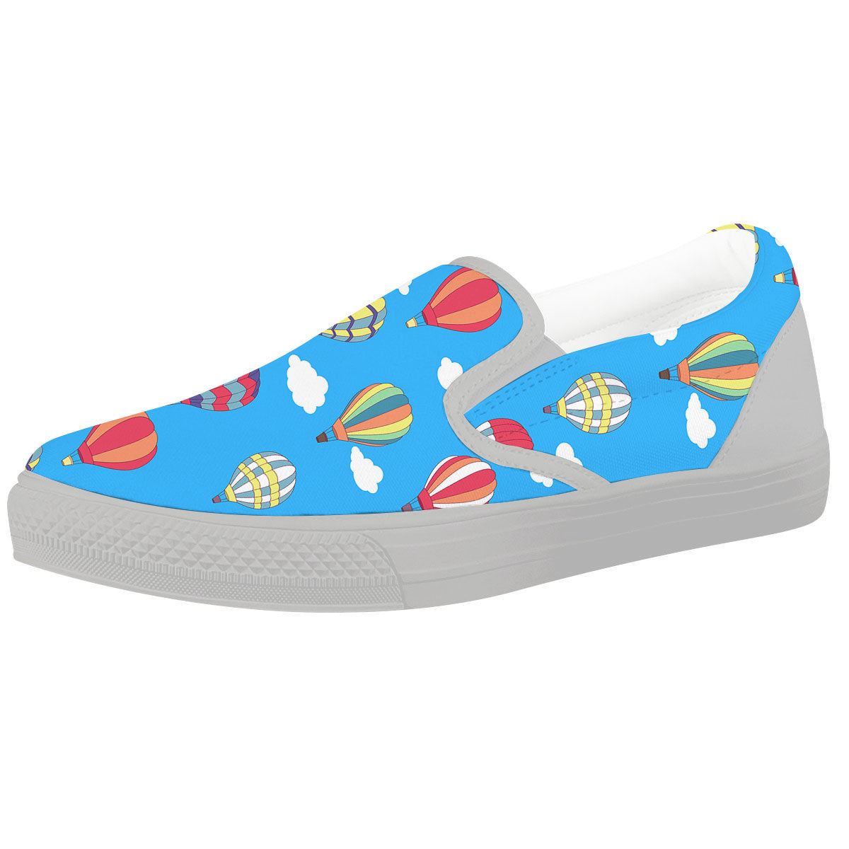 Blue Hot Air Balloon Print Pattern White Slip On Shoes-grizzshop