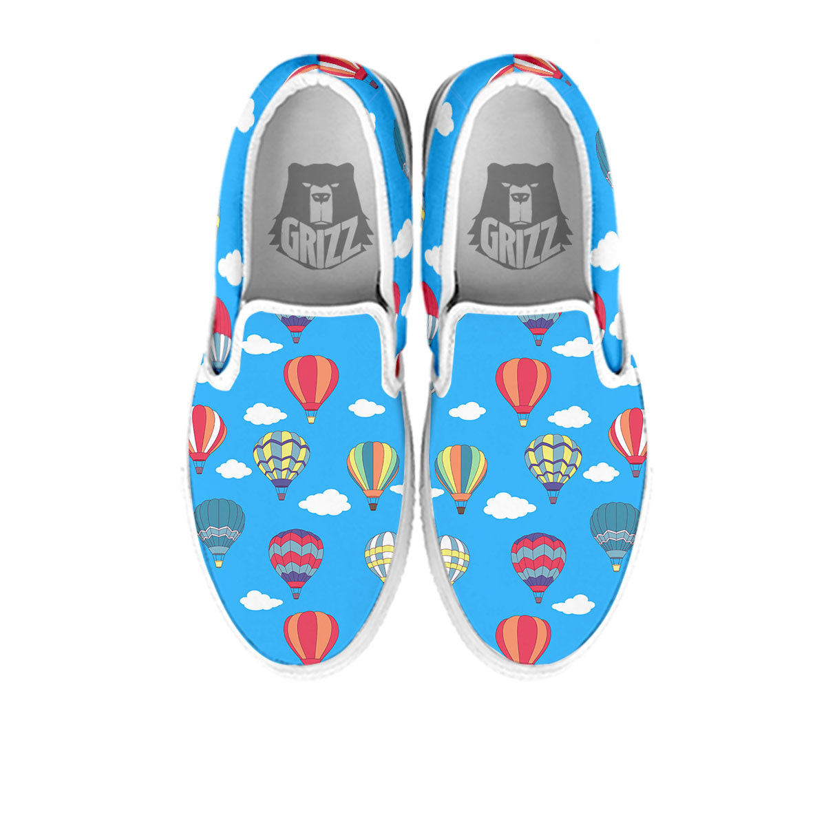 Blue Hot Air Balloon Print Pattern White Slip On Shoes-grizzshop