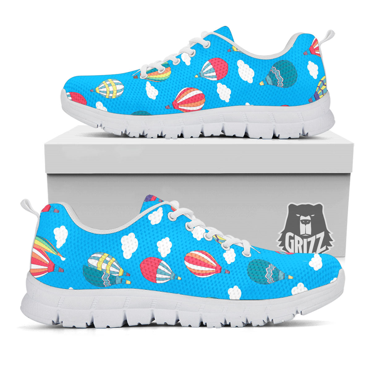 Blue Hot Air Balloon Print Pattern White Sneaker-grizzshop