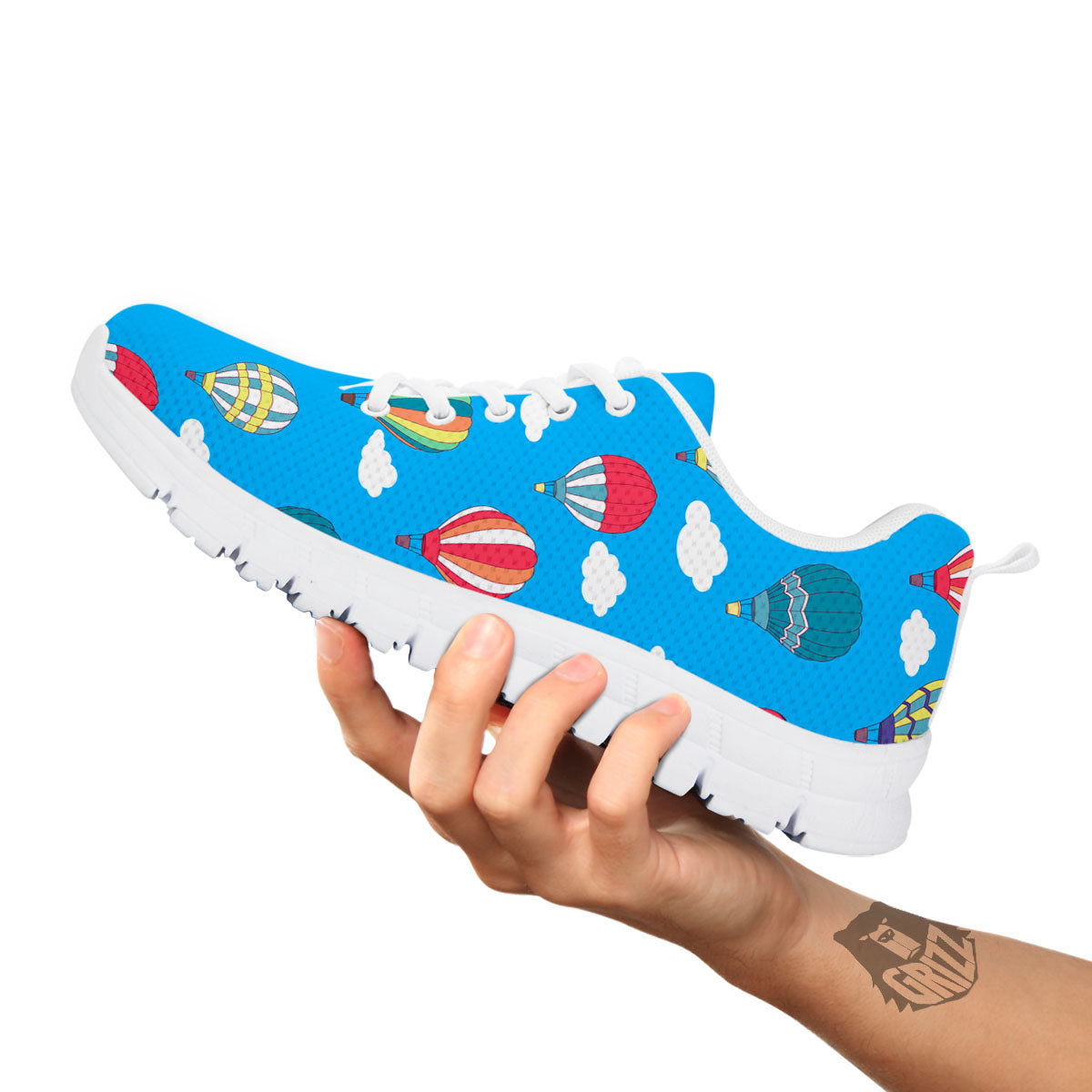 Blue Hot Air Balloon Print Pattern White Sneaker-grizzshop