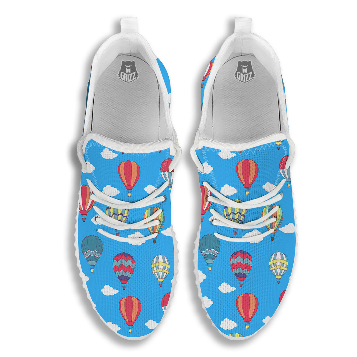 Blue Hot Air Balloon Print Pattern White Walking Shoes-grizzshop