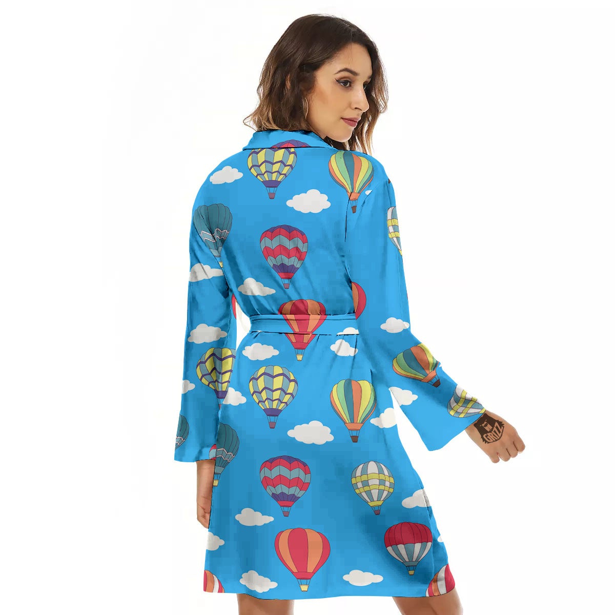 Blue Hot Air Balloon Print Pattern Women's Robe-grizzshop
