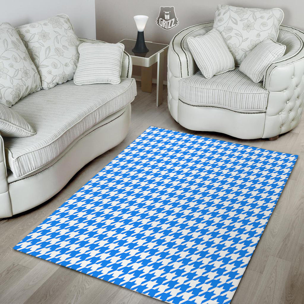 Blue Houndstooth Print Floor Mat-grizzshop
