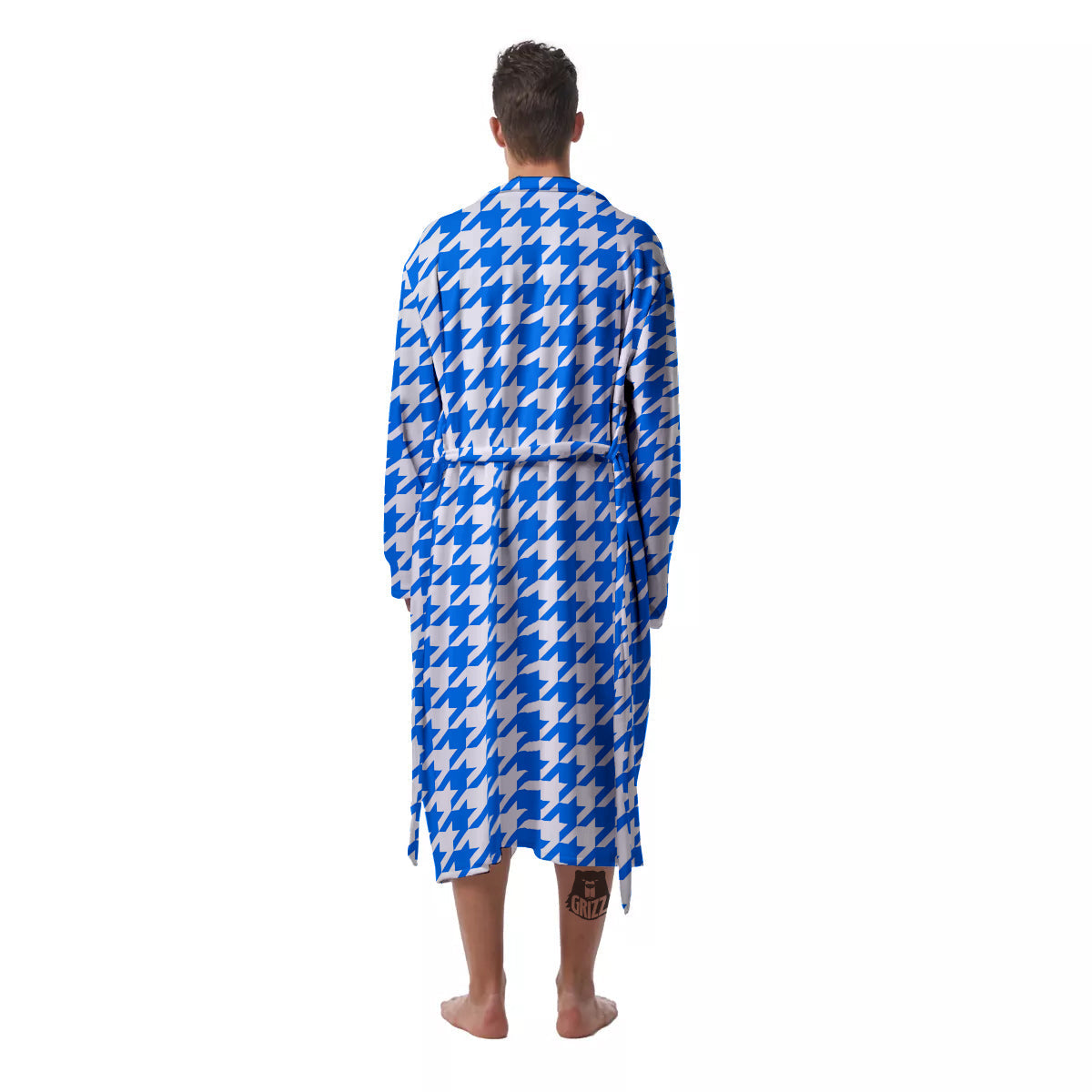 Blue Houndstooth Print Men's Robe-grizzshop
