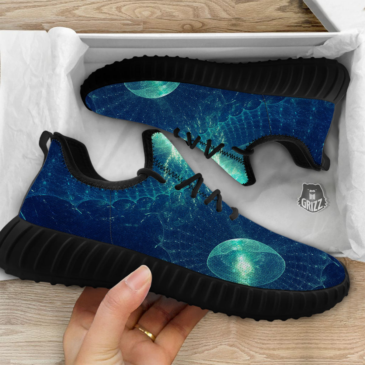 Blue Jellyfish On Deep Sea Print Black Walking Shoes-grizzshop