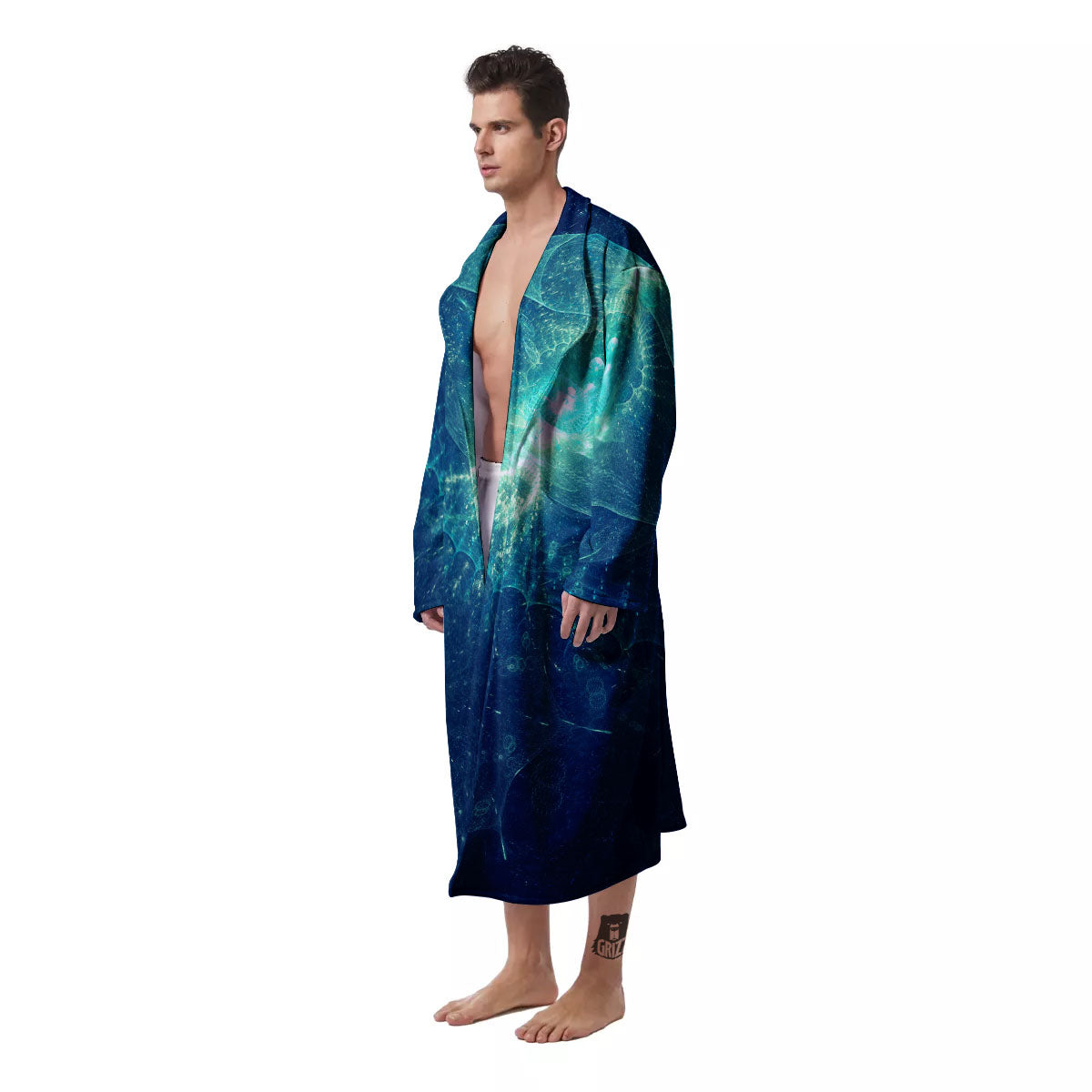 Blue Jellyfish On Deep Sea Print Men's Robe-grizzshop