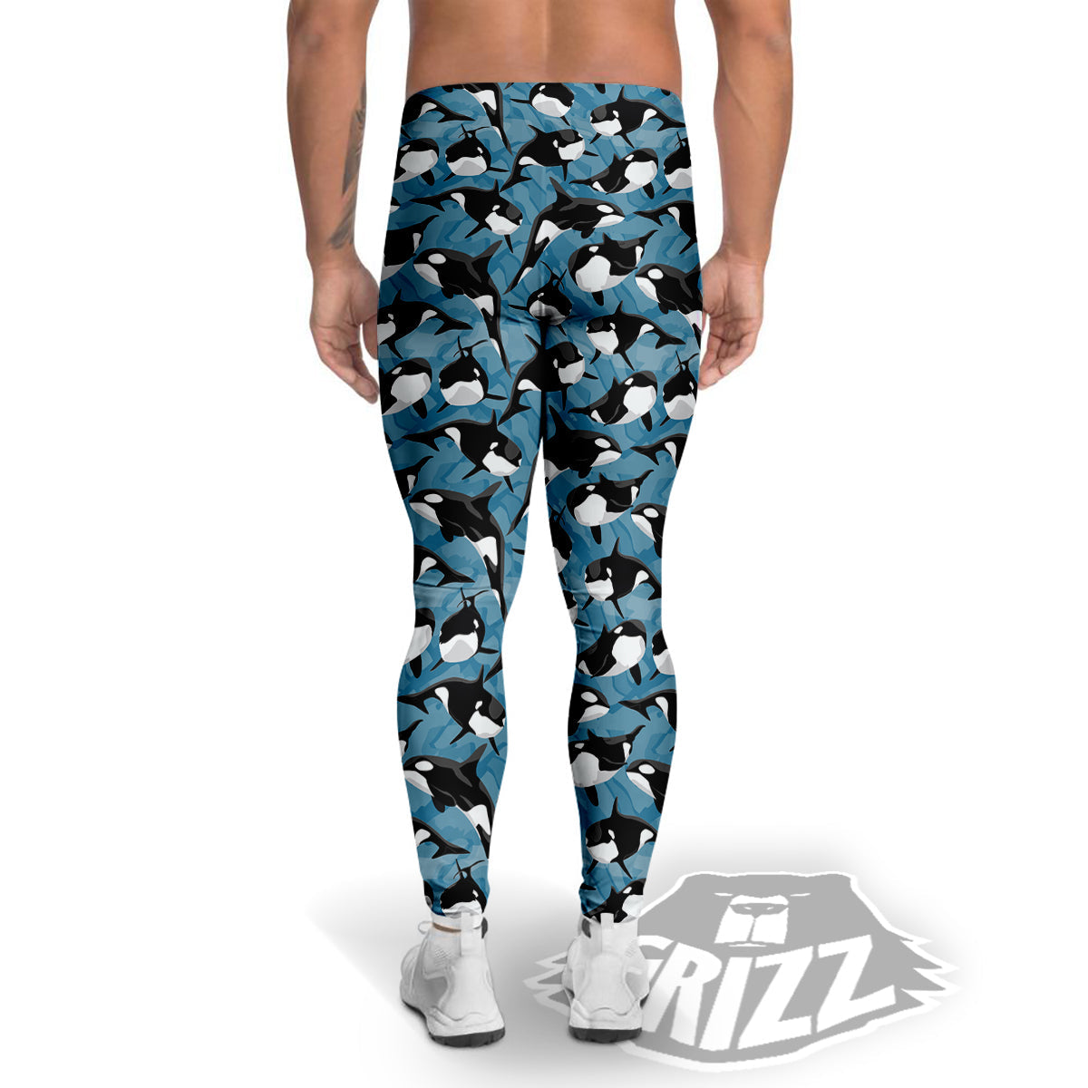 Blue Killer Whale Print Pattern Men's Leggings-grizzshop