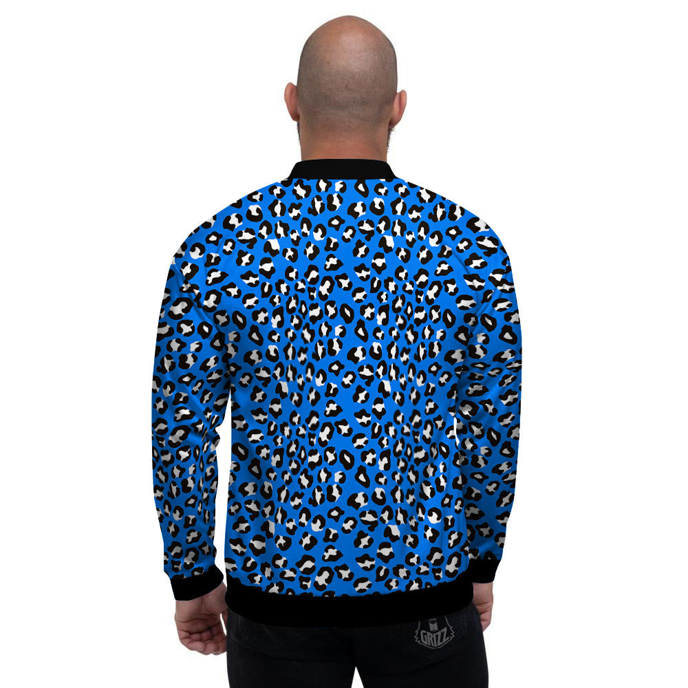 Blue Leopard Print Pattern Men's Bomber Jacket-grizzshop