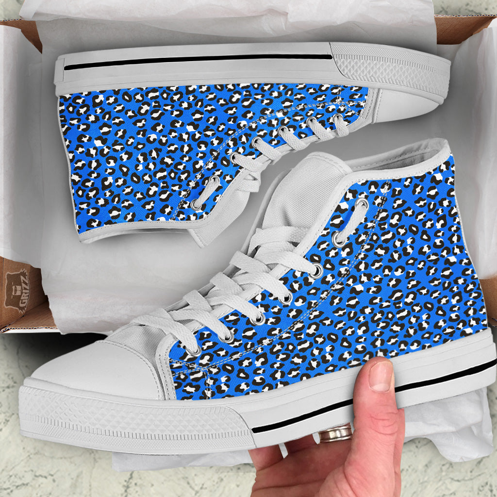 Blue Leopard Print Pattern White High Top Shoes-grizzshop