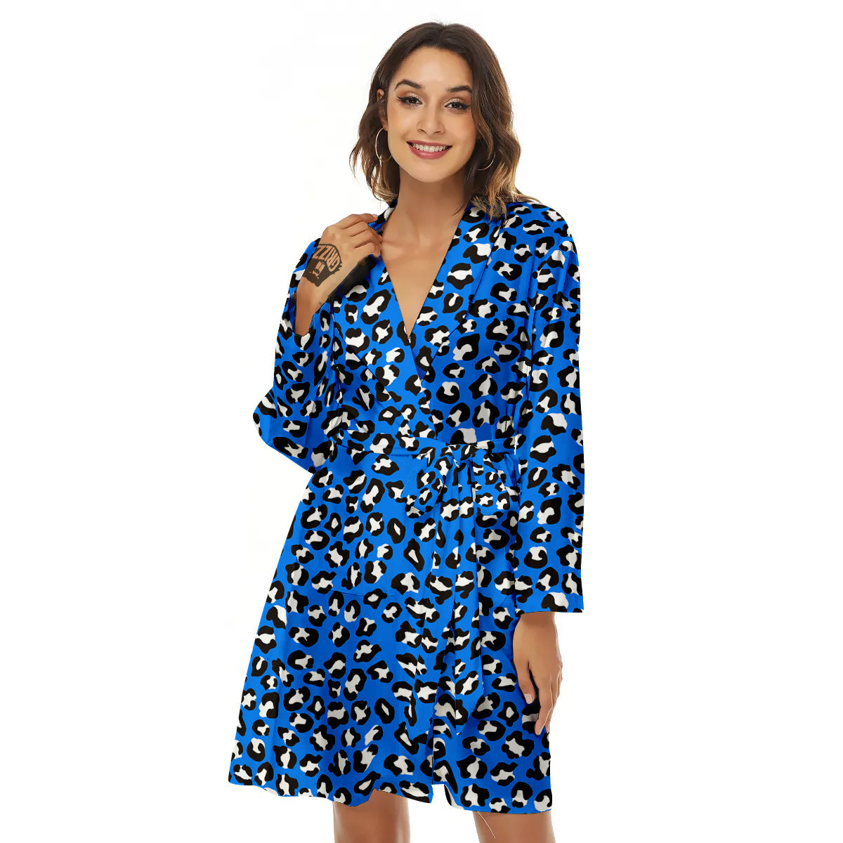 Blue Leopard Print Pattern Women's Robe-grizzshop