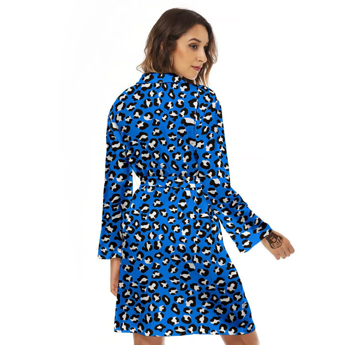 Blue Leopard Print Pattern Women's Robe-grizzshop