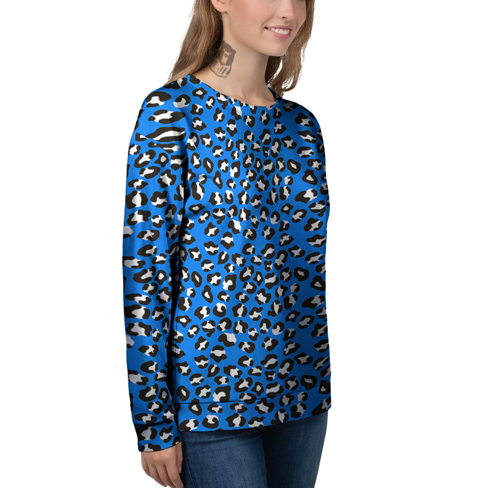 Blue Leopard Print Pattern Women's Sweatshirt-grizzshop