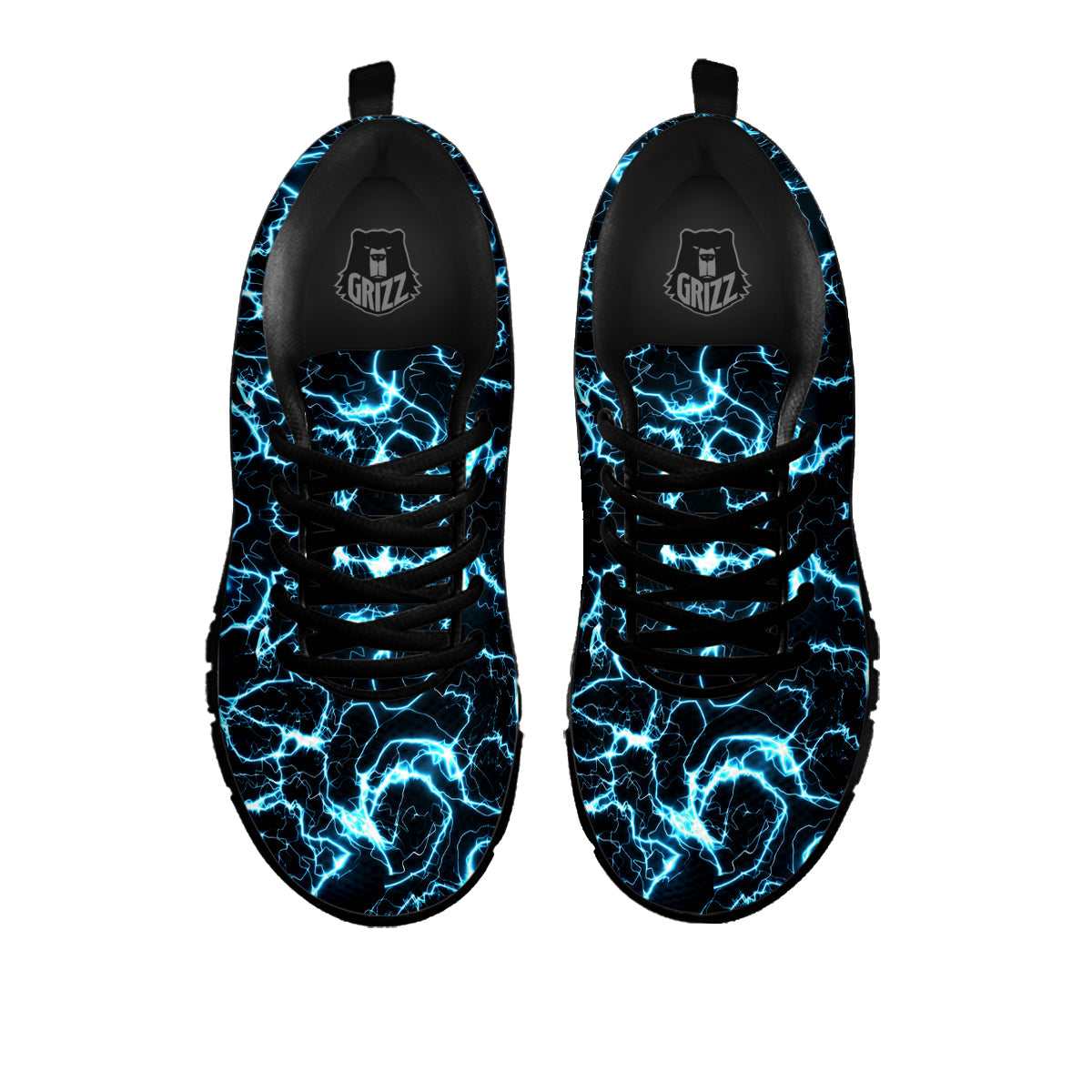 Blue Lightning Explosion Print Pattern Black Sneaker-grizzshop