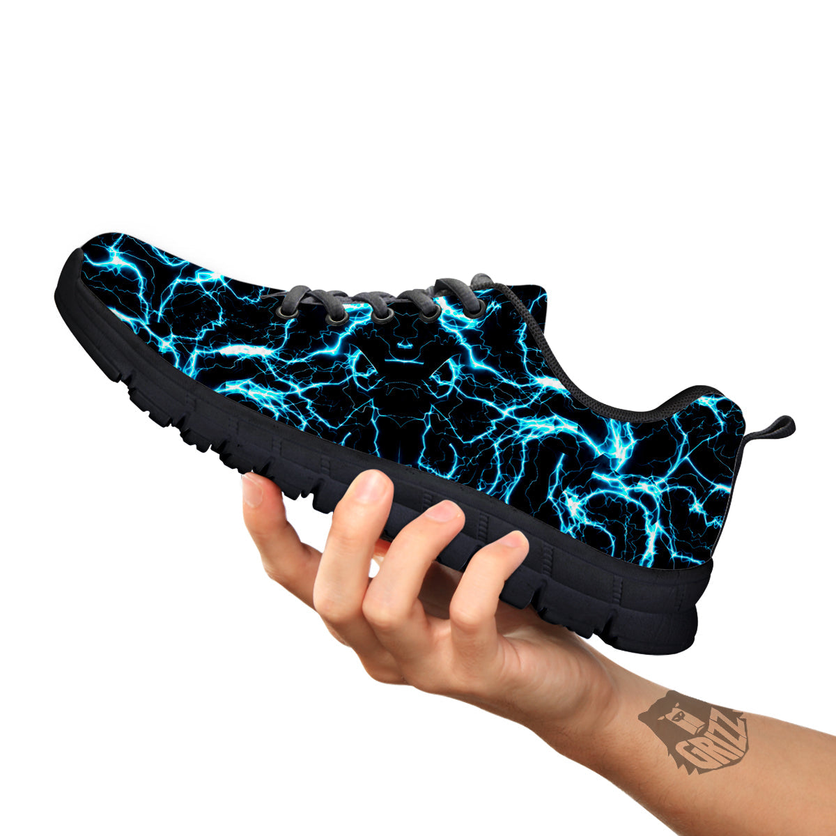 Blue Lightning Explosion Print Pattern Black Sneaker-grizzshop