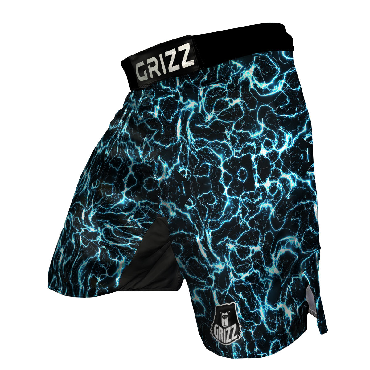Blue Lightning Explosion Print Pattern MMA Shorts-grizzshop
