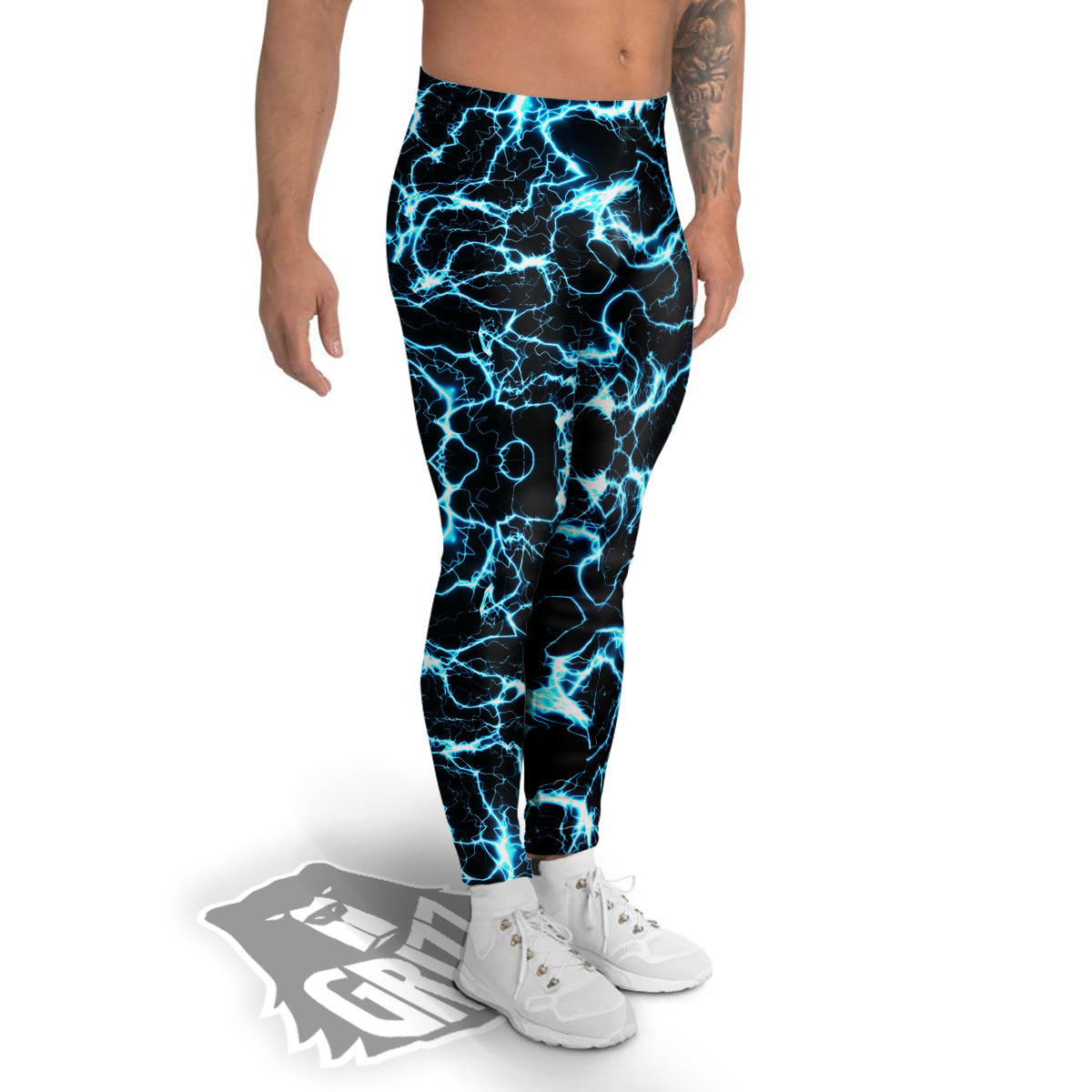 Blue Lightning Explosion Print Pattern Men's Leggings-grizzshop