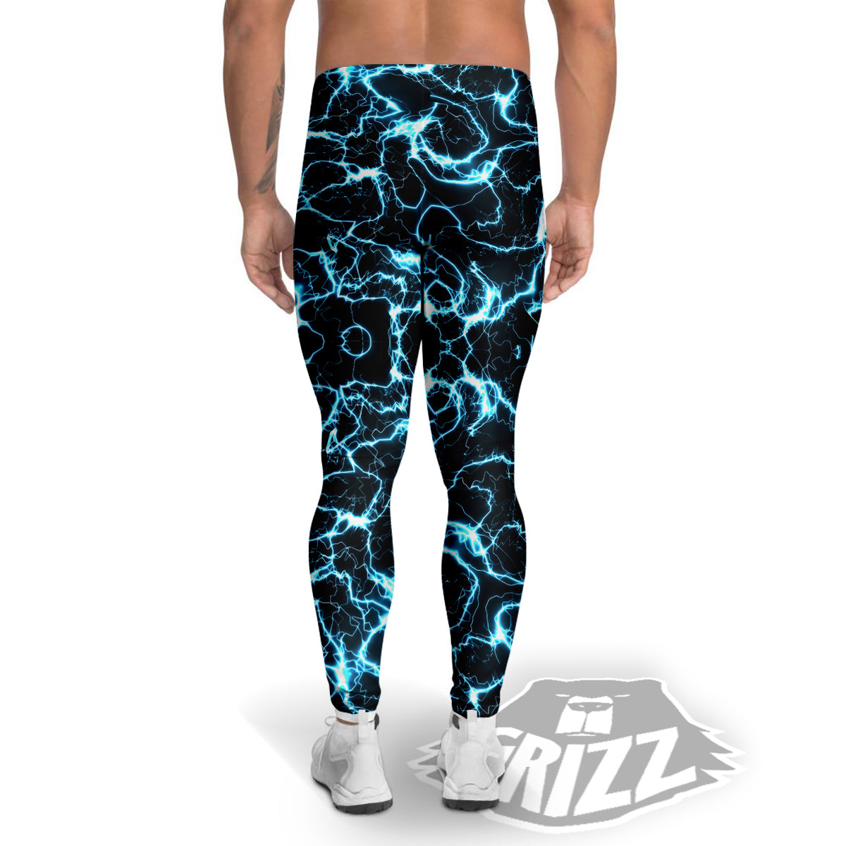 Blue Lightning Explosion Print Pattern Men's Leggings-grizzshop
