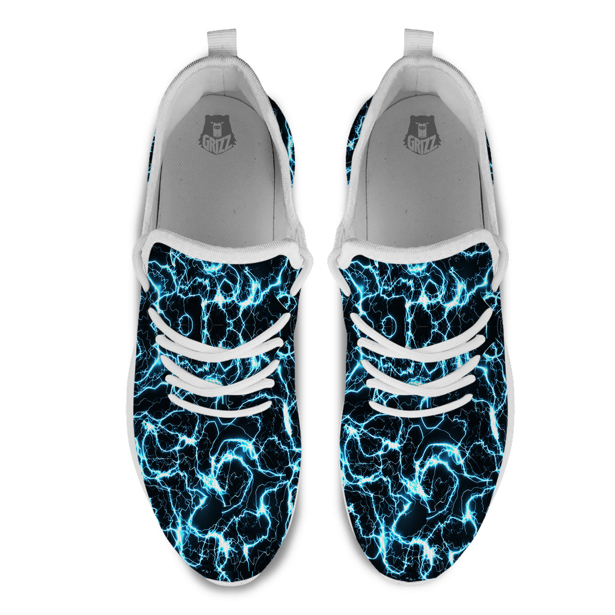 Blue Lightning Explosion Print Pattern White Athletic Shoes-grizzshop