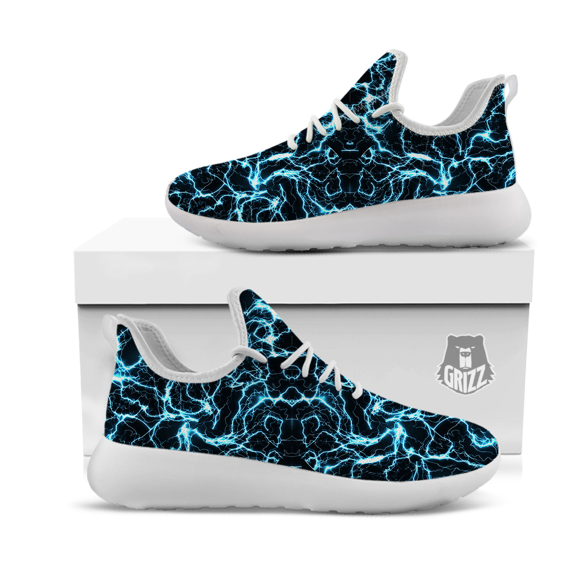 Blue Lightning Explosion Print Pattern White Athletic Shoes-grizzshop