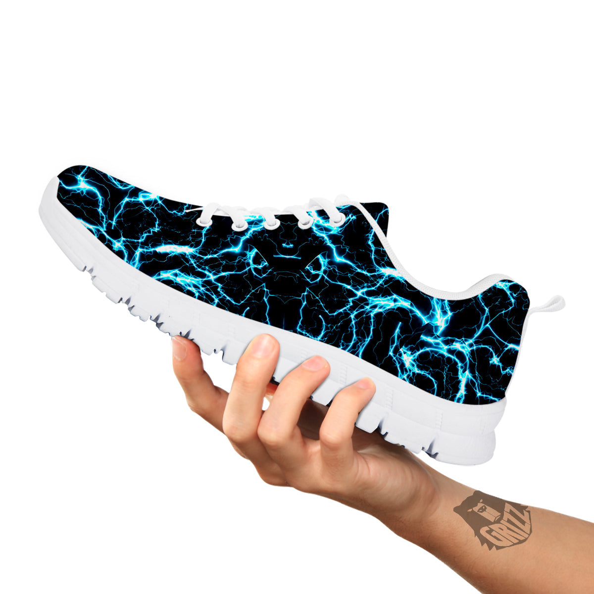 Blue Lightning Explosion Print Pattern White Sneaker-grizzshop