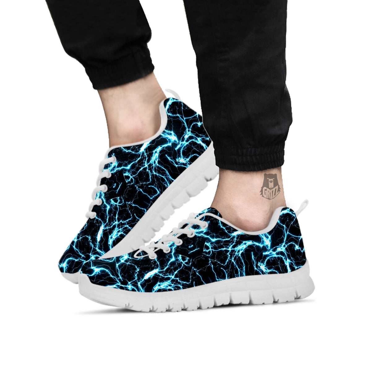 Blue Lightning Explosion Print Pattern White Sneaker-grizzshop