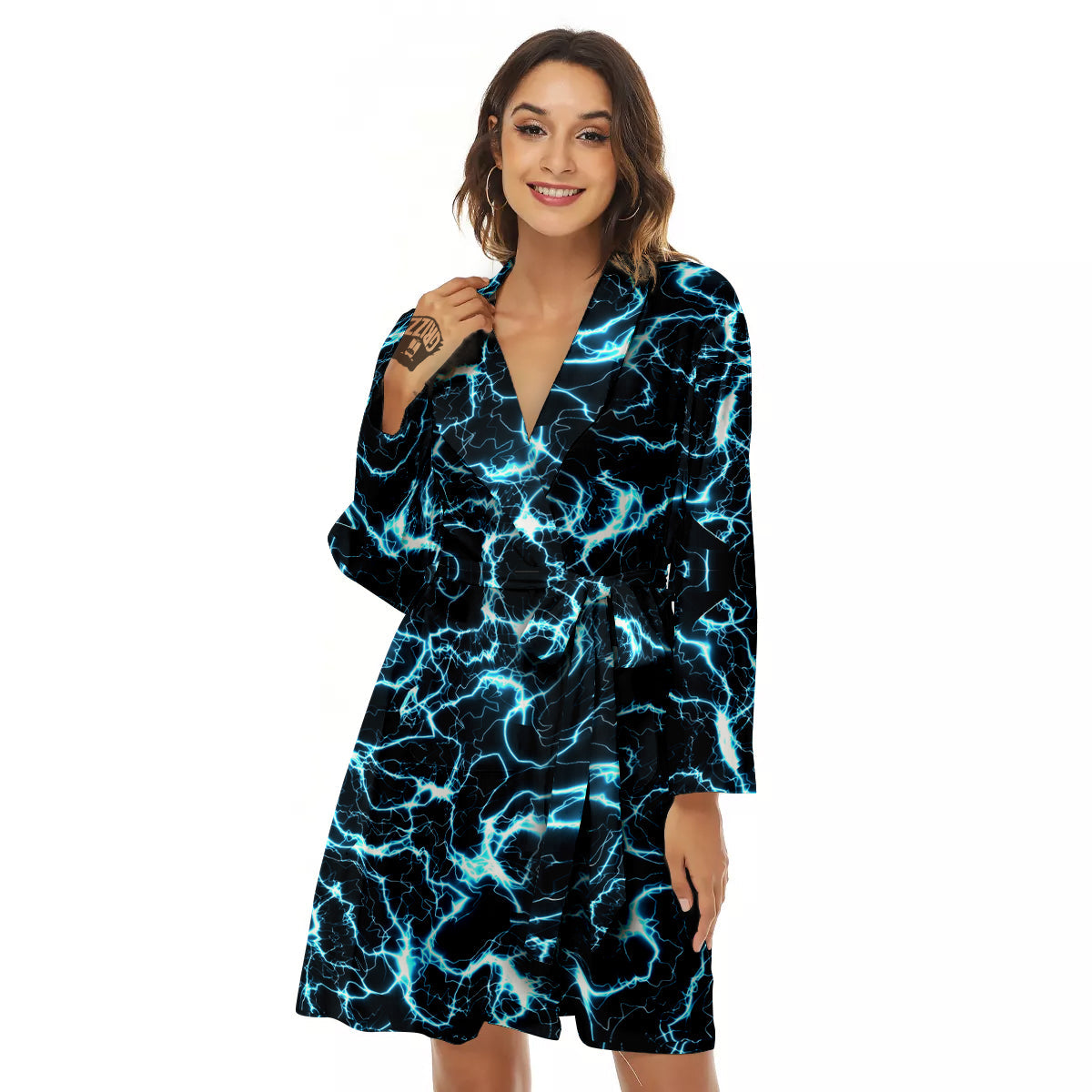 Blue Lightning Explosion Print Pattern Women's Robe-grizzshop