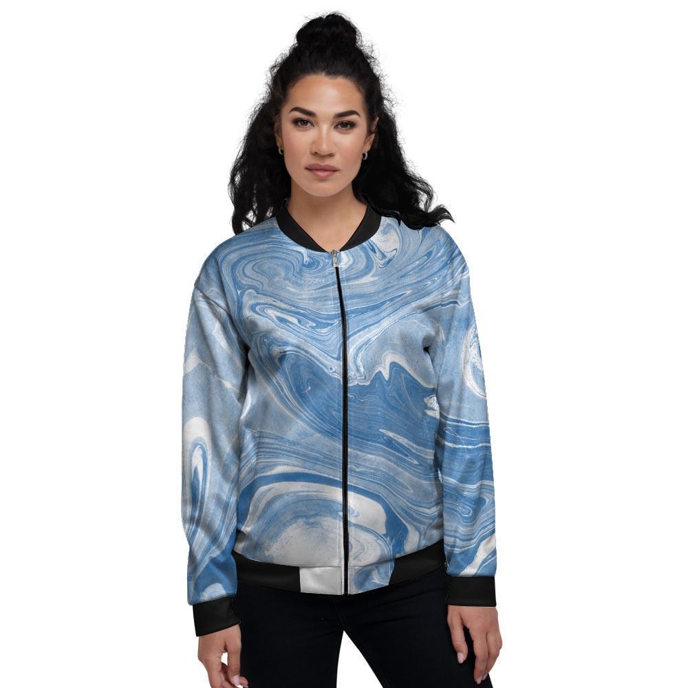 Blue Liquid Marble Women's Bomber Jacket-grizzshop