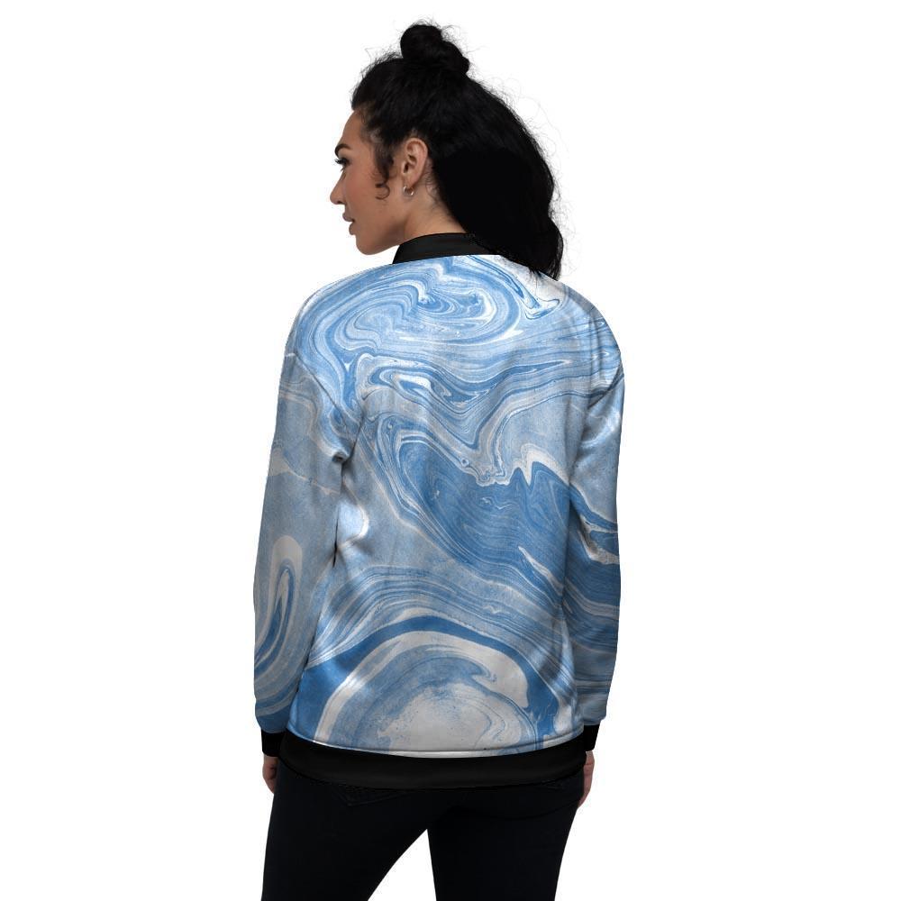 Blue Liquid Marble Women's Bomber Jacket-grizzshop