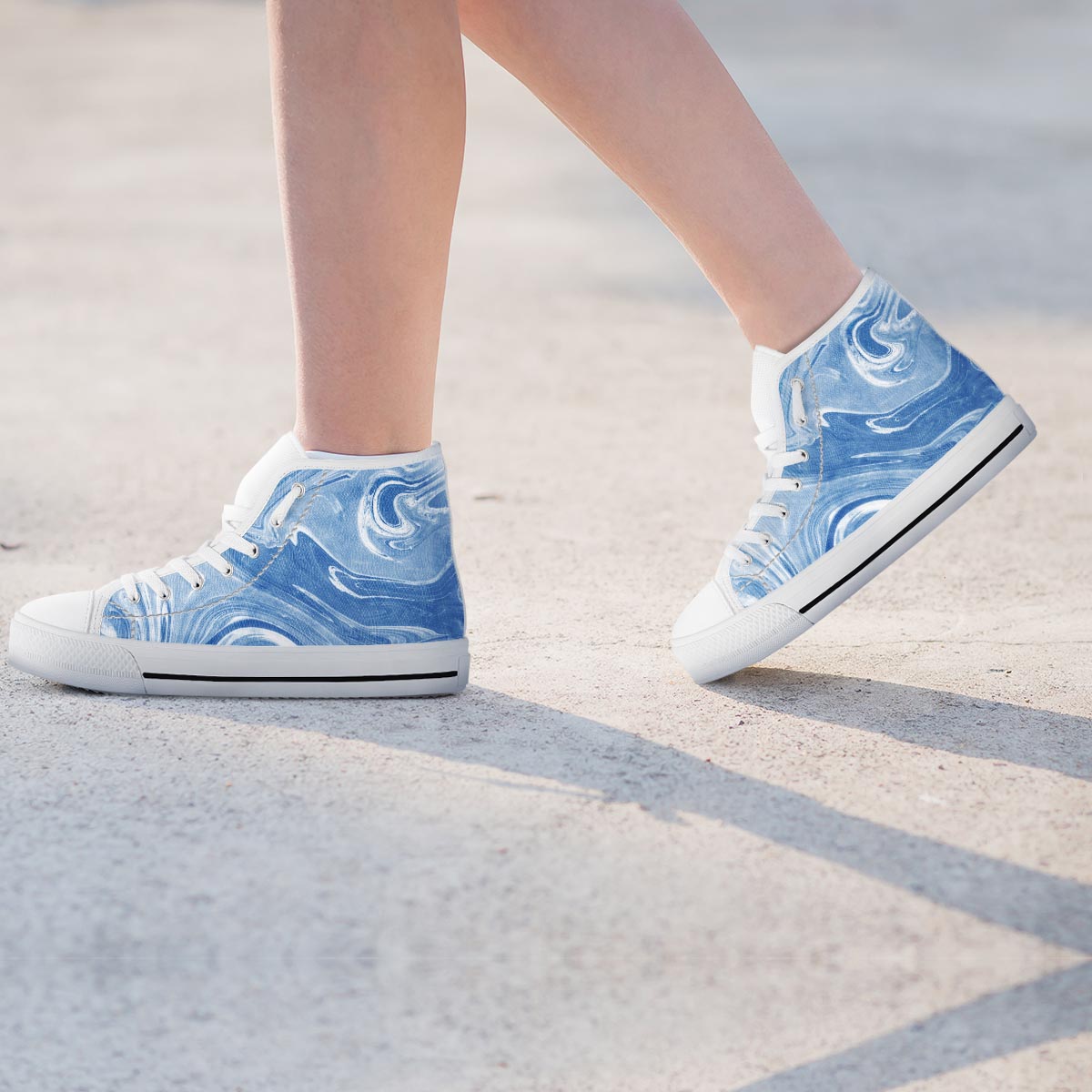 Blue Liquid Marble Women's High Top Shoes-grizzshop
