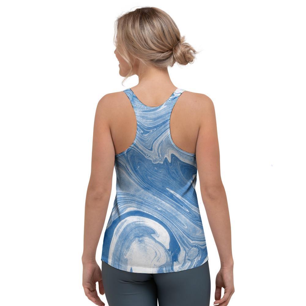 Blue Liquid Marble Women's Racerback Tank Top-grizzshop